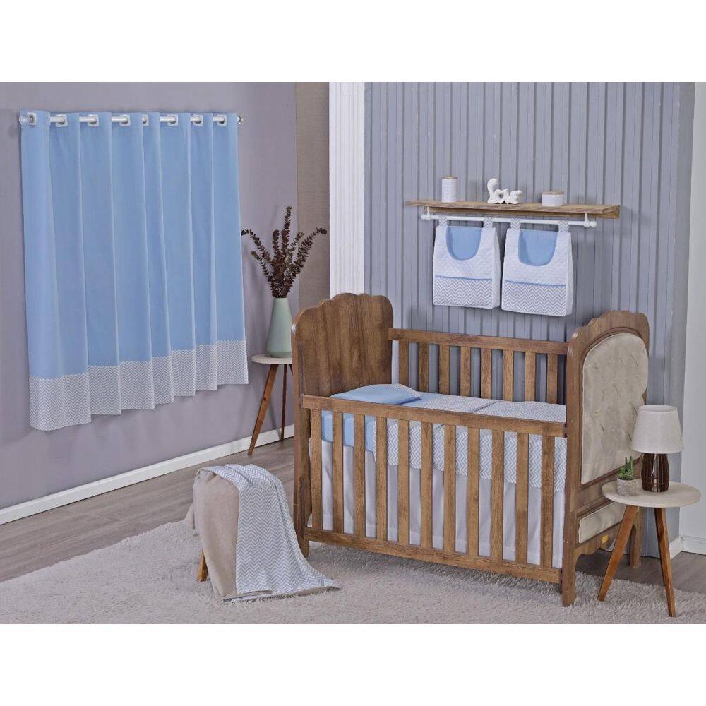 Enxoval Bebe Kit Berço Americano Cortina Algodão Menino