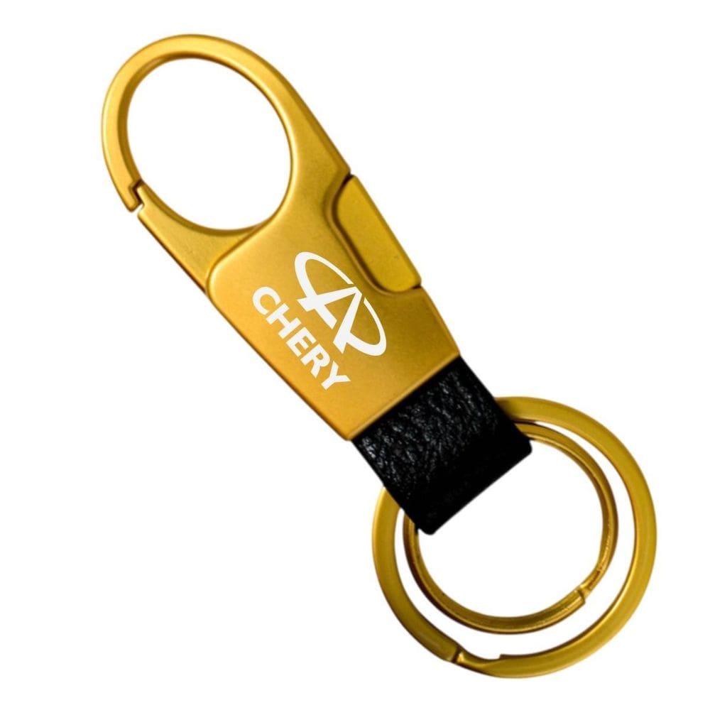 Chaveiro Para Chery Gatilho Couro Tiggo 2 3X 7 Pro B Dourado