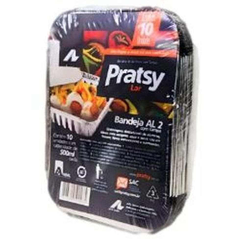 Bandeja Alumínio 500Ml Com Tampa - 10 Unidades Pratsy