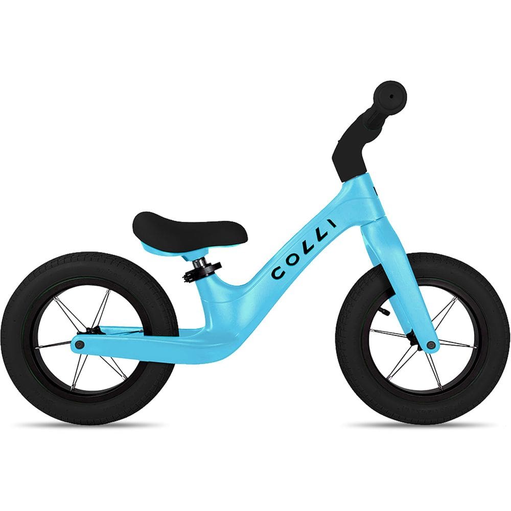 Bicicleta Infantil de Equilíbrio Sem Pedal Colli Balance Pitukinha Azul Champanhe Aro 12 Quadro Nylon Rodas Alumínio 2 a 4 anos Masculina Menino