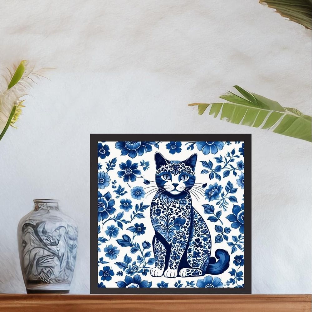 Quadro Gato Estilo Azulejo Português - 33X33Cm