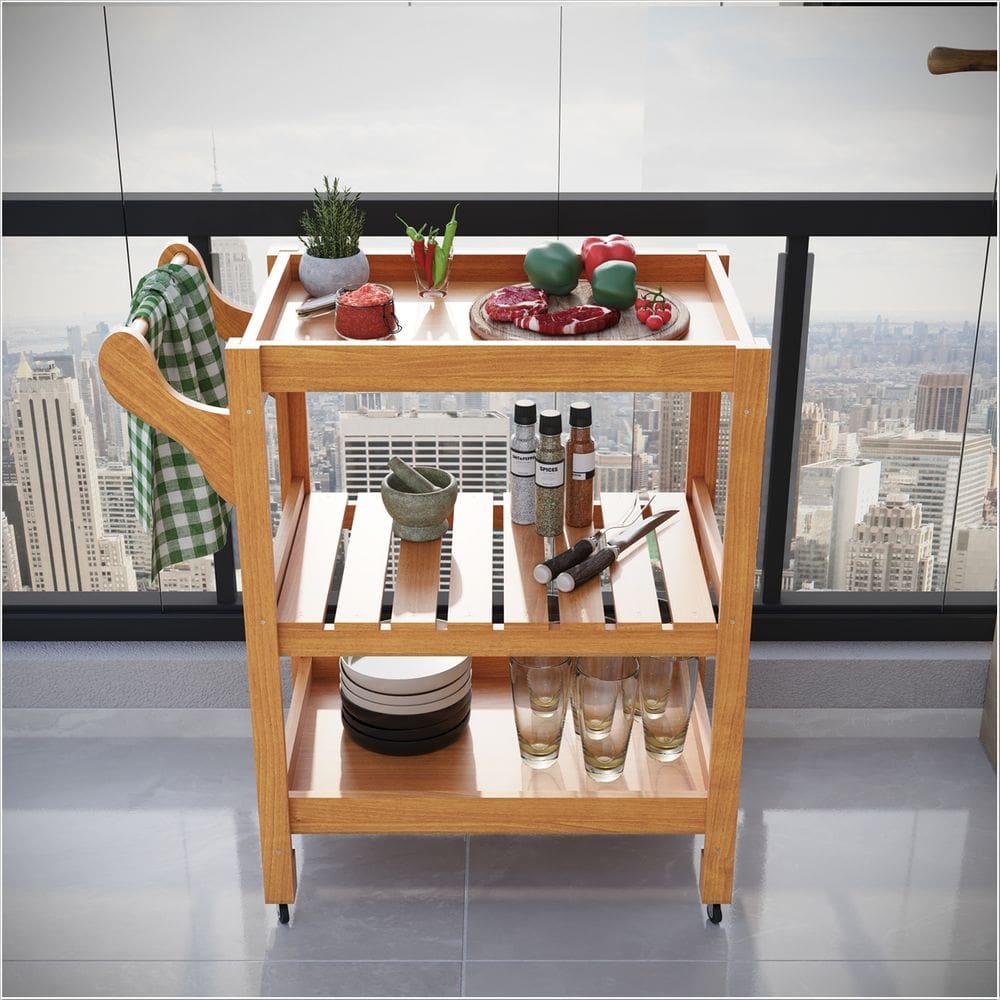 Carrinho Multiuso Server c/ Rodízios Madeira Natural - Rede Móveis