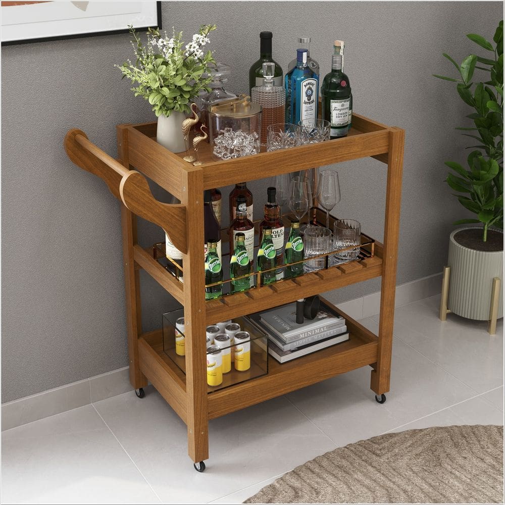 Carrinho Multiuso Server c/ Rodízios Madeira Old - Rede Móveis