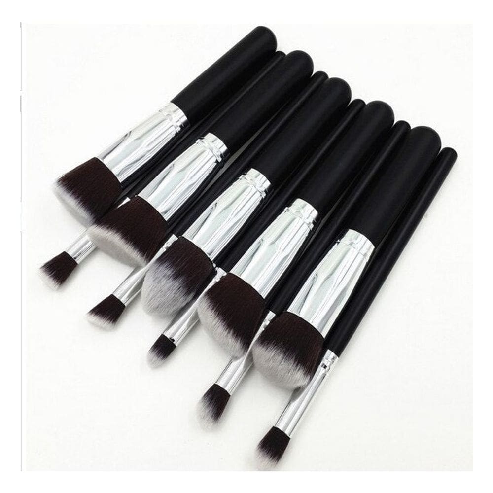 Conjunto de pincéis de maquiagem, 10 peças de cabelo sintético preto, madeira de nylon