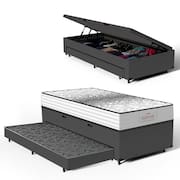 Cama Box Baú com Colchão de Molas Ensacadas Double Face Essence Probel + Auxiliar Solteiro 88cm