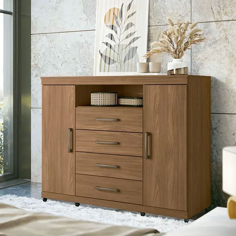 Comoda Santos Andira Master 4 Gavetas 2 Portas com Rodizio