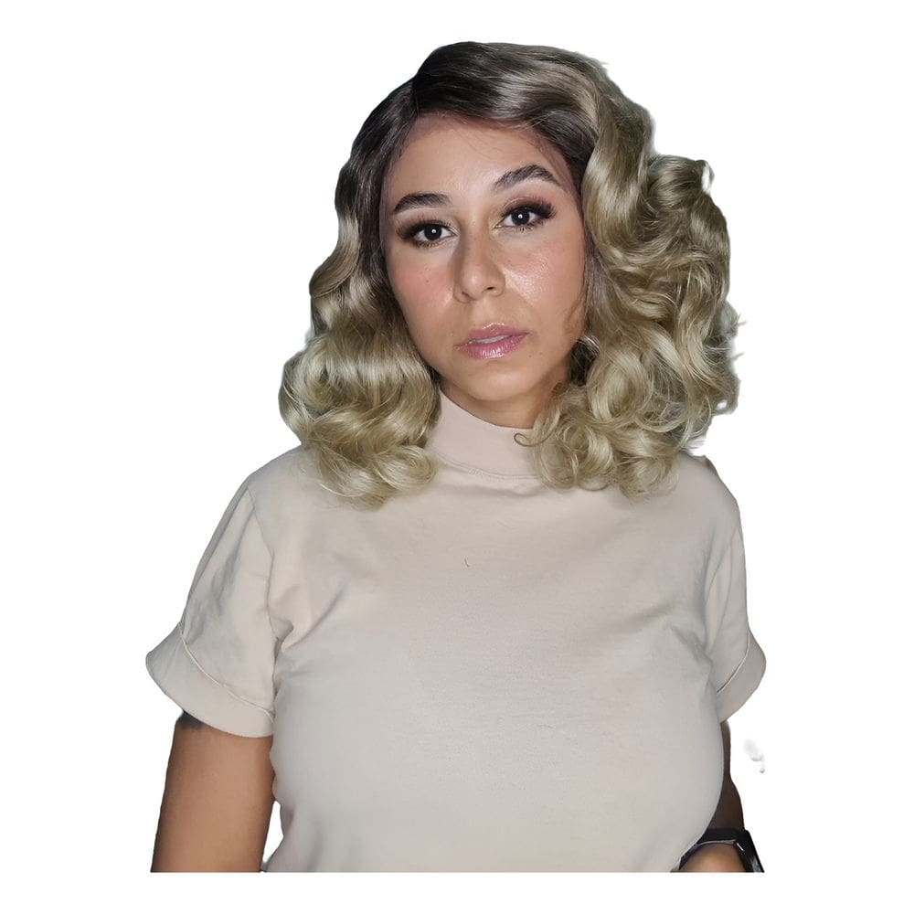 Lace Front Loira Curta Ondulada 30 Cm Fibra Futura