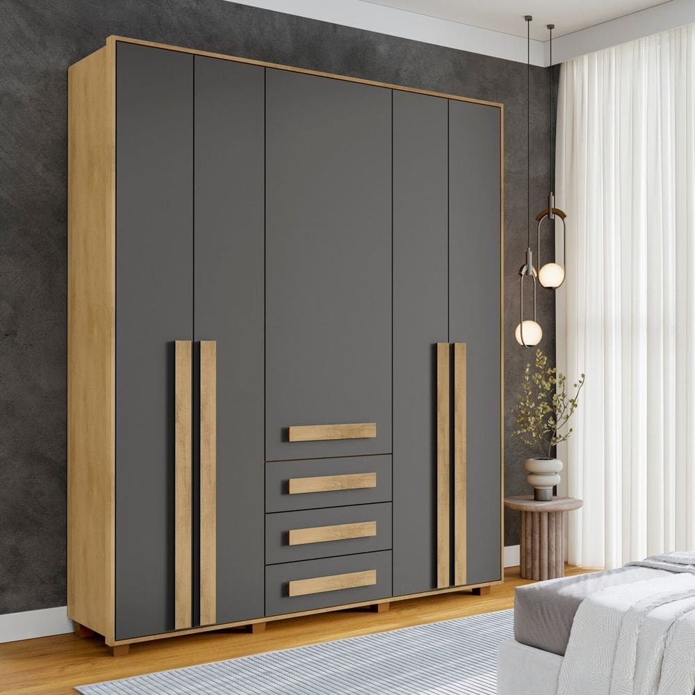 Guarda-roupa Casal 5 Portas 3 Gavetas Las Vegas Cinamomo /Grafite