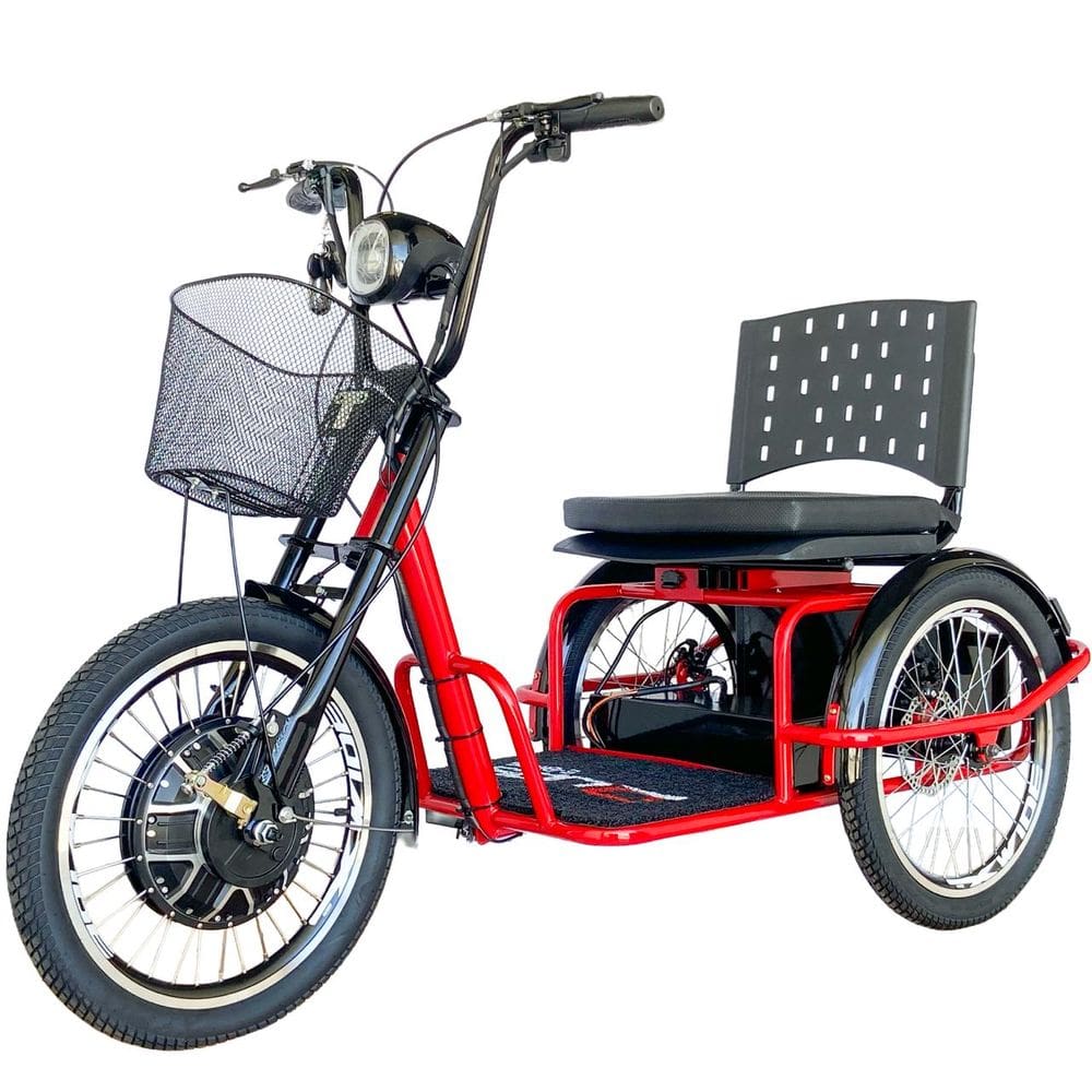 Triciclo Elétrico 800W Assento com Almofada Freio a Disco Alarme Fox Vermelho