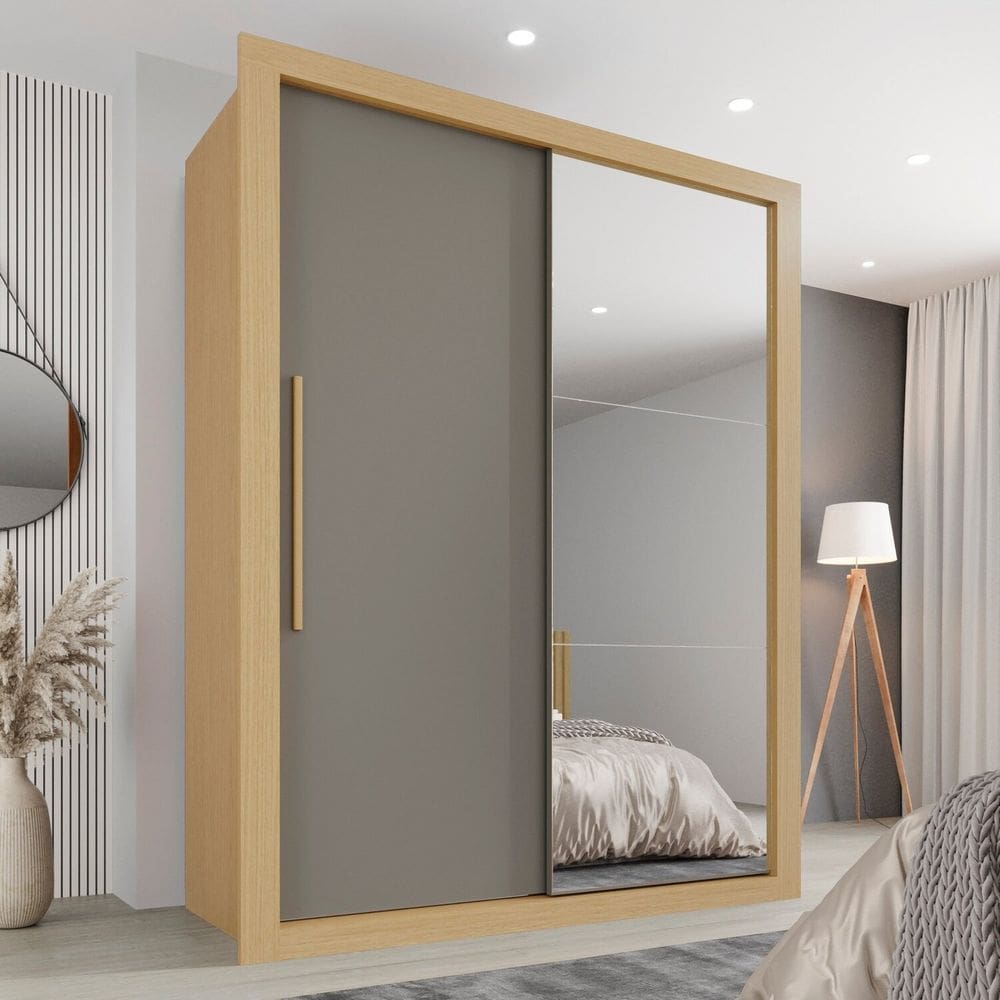 Guarda-roupa Solteiro com Espelho 2 Portas 2 Gavetas Costa Rica Jequitibá/Granizo