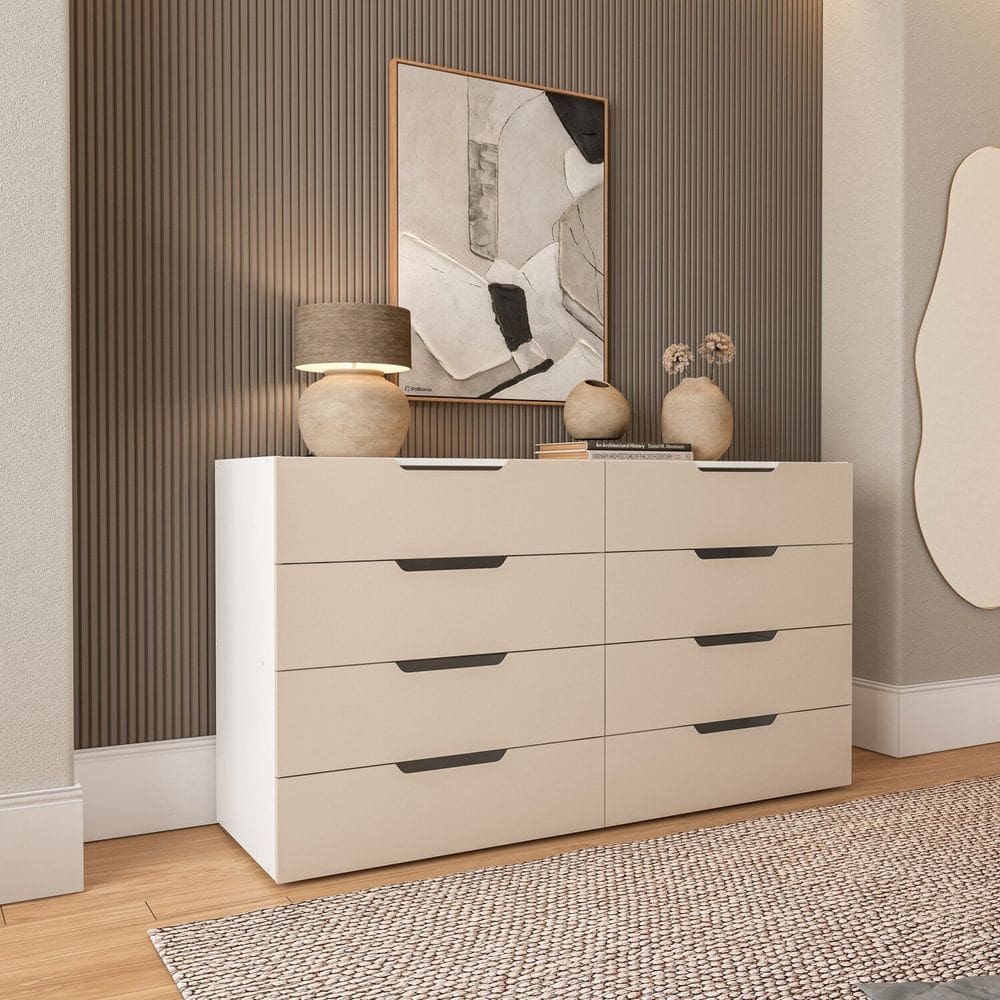 Cômoda para Quarto 8 Gavetas Madrid Creme/Branco
