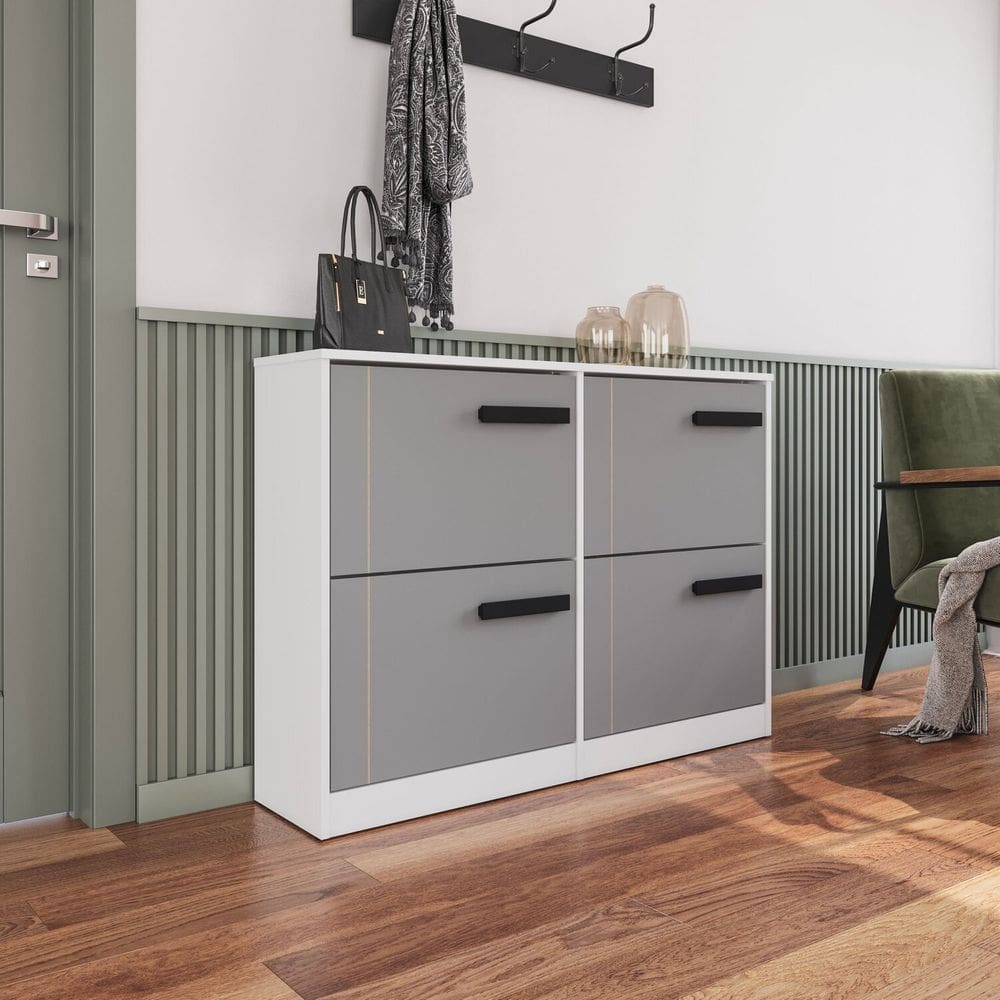 Sapateira para Quarto 24 Pares Lisboa Cinza/Branco