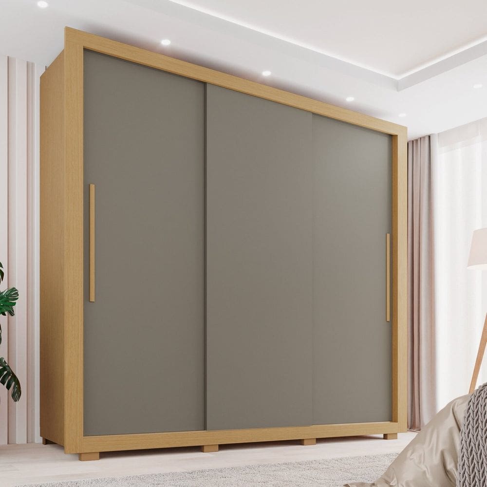 Guarda-roupa Casal 3 Portas 4 Gavetas Costa Rica Jequitibá/Granizo