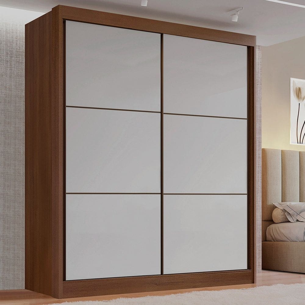 Guarda-roupa Mdf 2 Portas de Correr 3 Gavetas Milos Castanho/ Off White