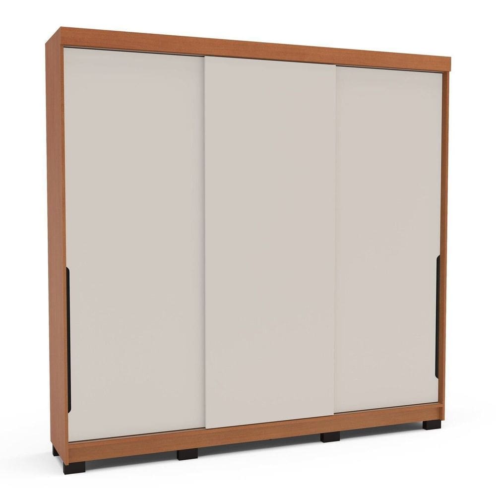 Guarda-roupa 3 Portas Correr Madrid Creme/Freijó