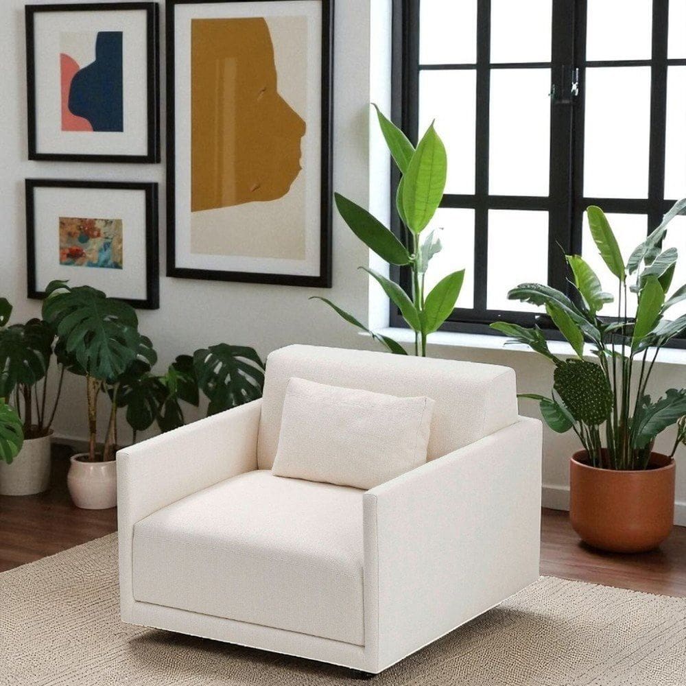 Poltrona 1 Lugar Revestimento em Sarja Bege Claro