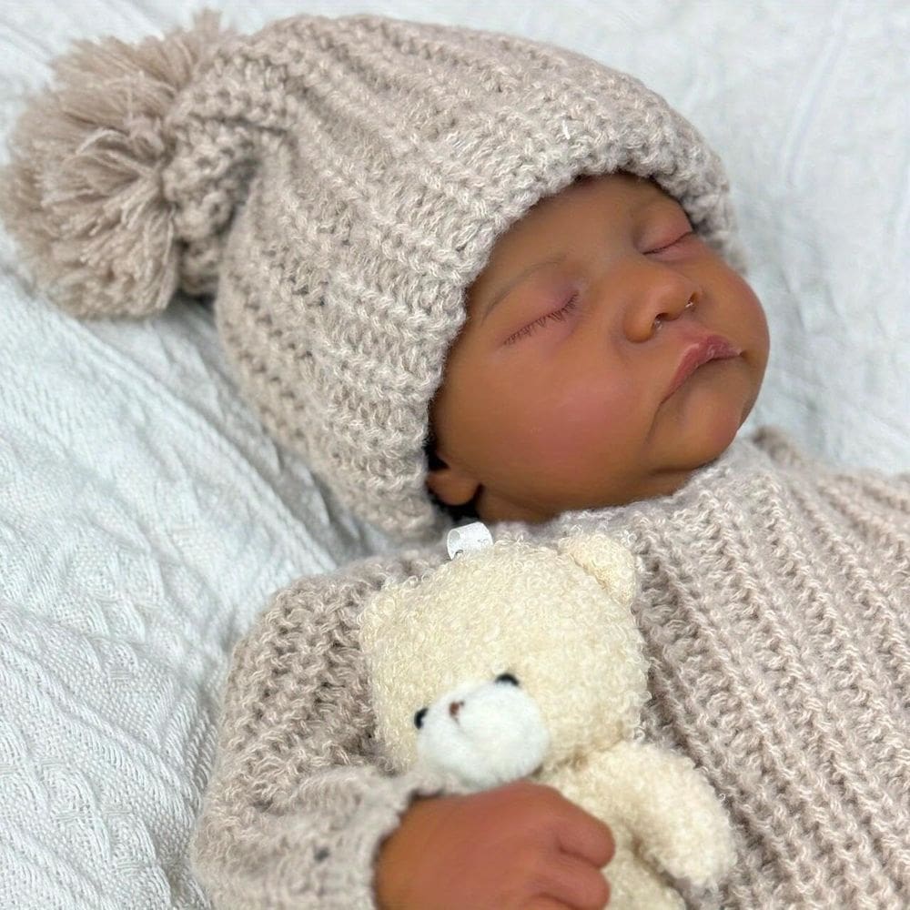 Muñeca Reborn Bebé GUESSBELLY Piel Negra Dormida 48cm para Niños