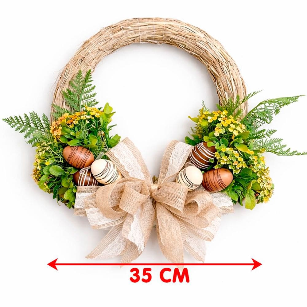 Guirlanda Páscoa Decoração Ovos Laço Arranjo Artesanal 35cm