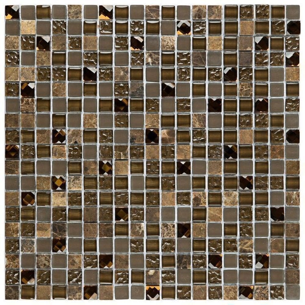 Kit 1m² Pastilha de Vidro Marmore 30cm X 30cm Marrom