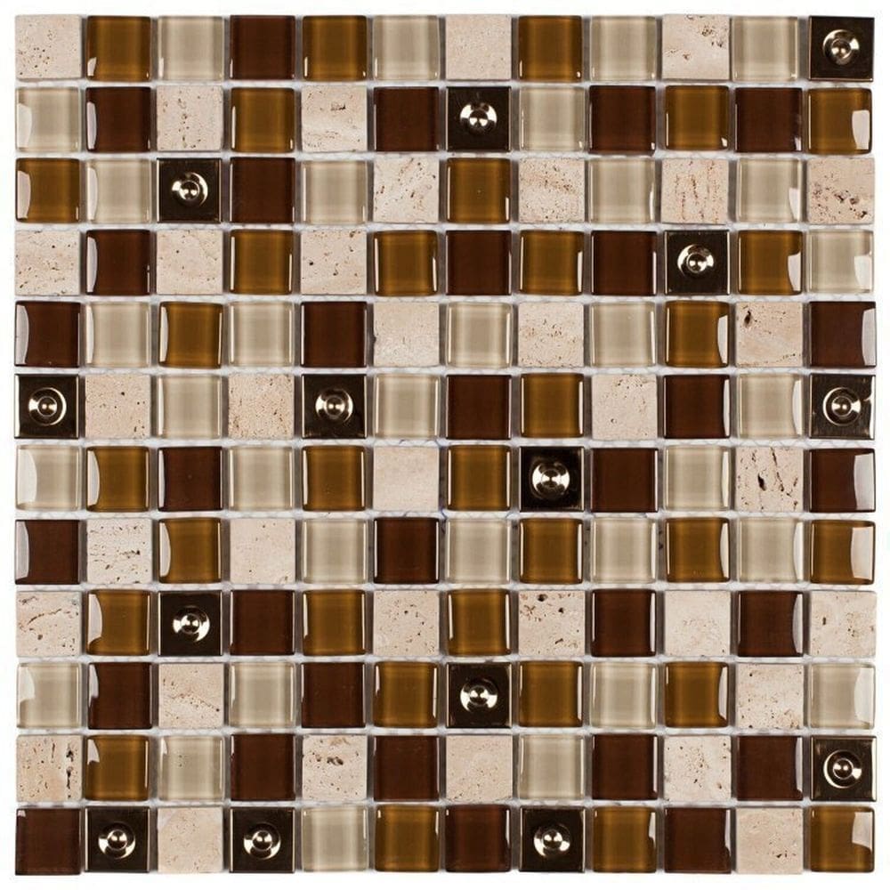 Kit 1m² Pastilha de Marmore e Inox 30cm X 30cm Marrom Claro/Marrom Escuro