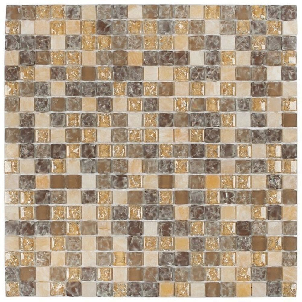 Kit 1m² Pastilha de Vidro Marmore 30cm X 30cm Bege/Marrom