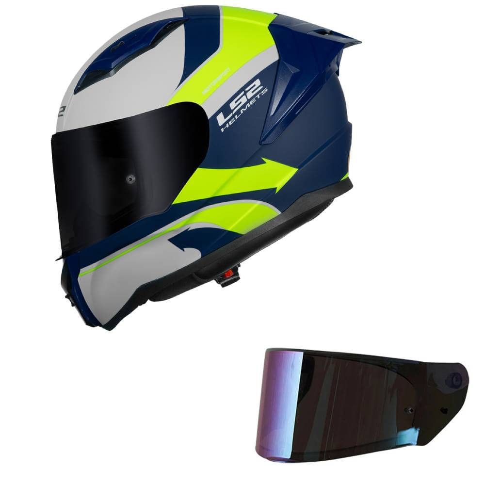 Capacete LS2 FF810 Vigo Vision Branco Azul e Amarelo Mais Viseira Camaleão