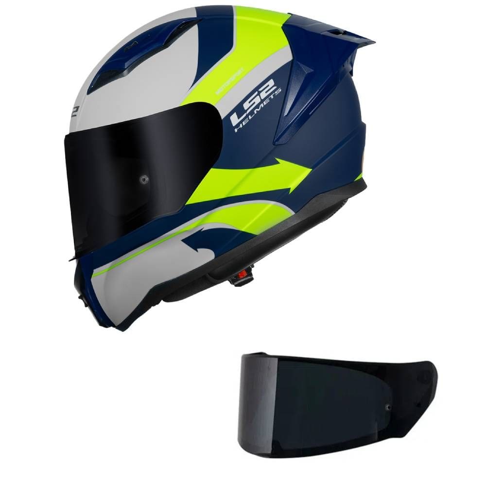 Capacete LS2 FF810 Vigo Vision Branco Azul e Amarelo Mais Viseira Fumê