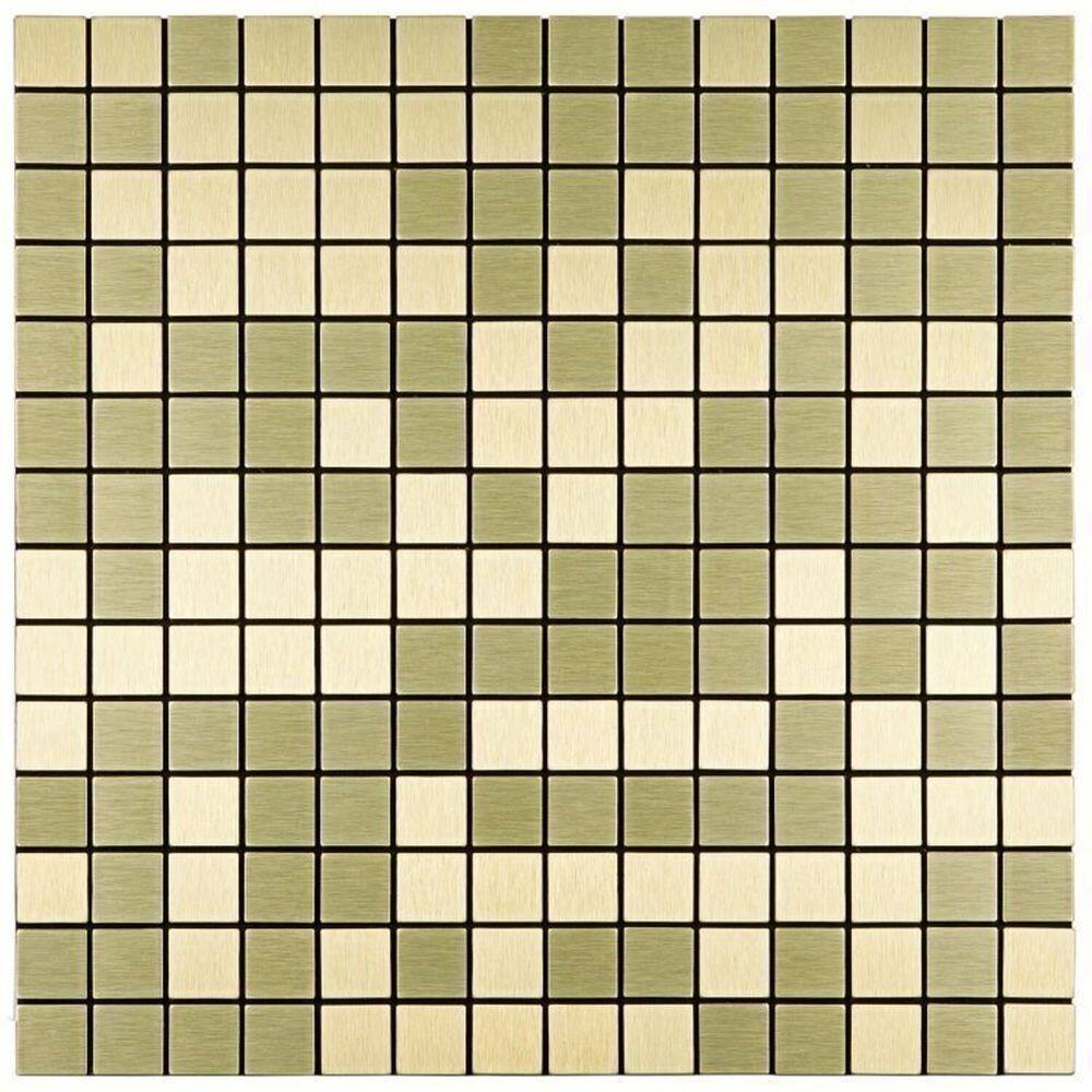 Kit 1m² Pastilha Autocolante de Metal 30cm X 30cm Dourado Escovado