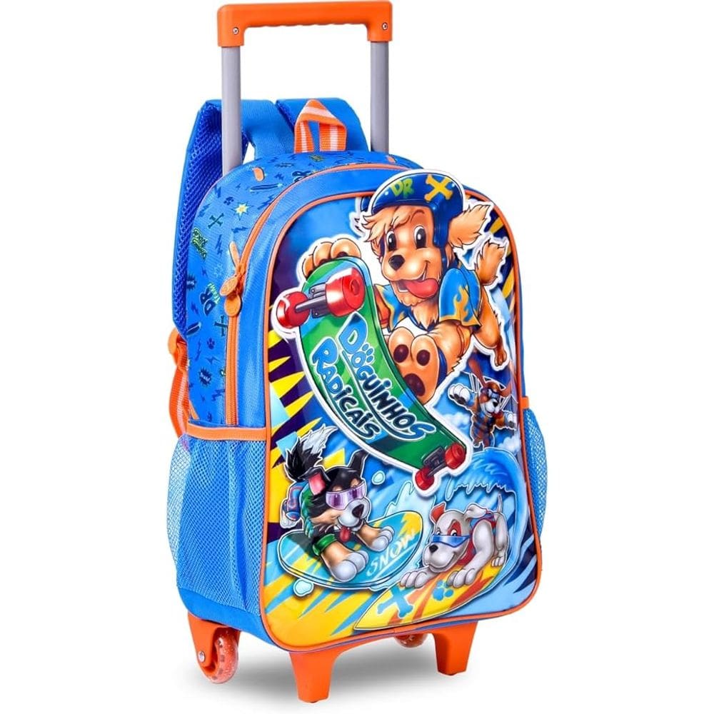 Kit Mochila Infantil com Rodinha Dogs Radicais G Estojo e Lancheira - Clio