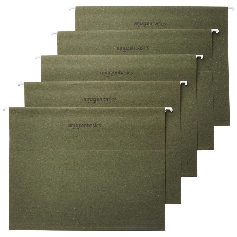 Pasta de arquivos organizadora suspensa Amazon Basics, tamanho de letra verde