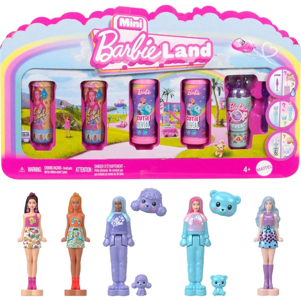 Bonecas Barbie Mini Barbie Land, pacote com 5, Pop Reveal, 1,5 polegadas