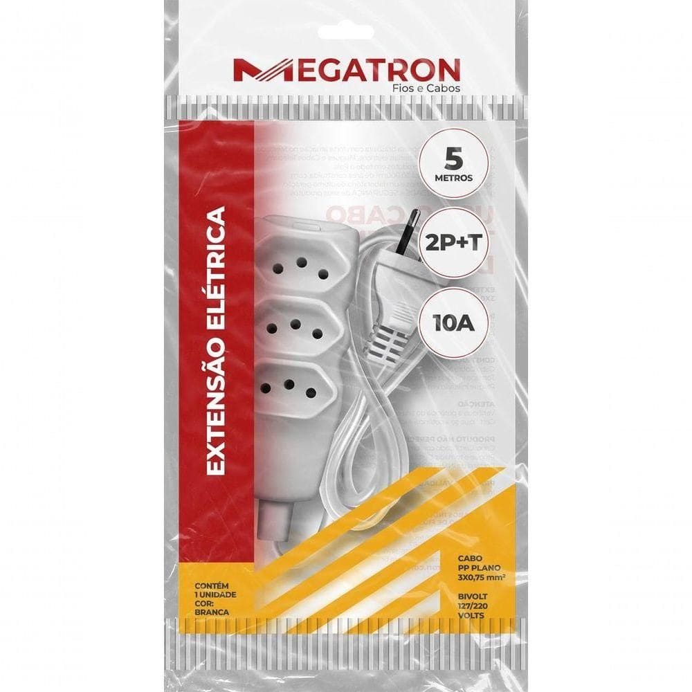 Extensao Cabo 2p T Pp Plano 3x0,75 5m Branca