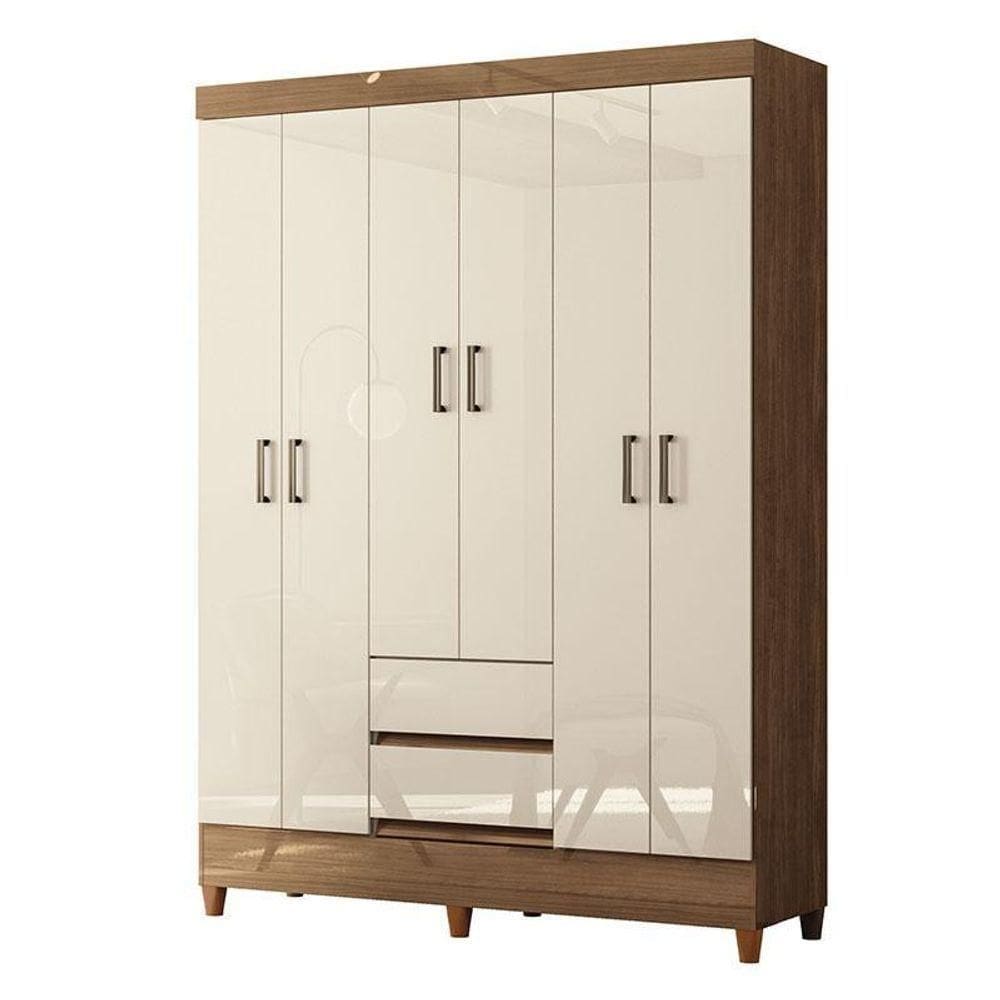 Guarda Roupa Casal 6 Portas Com Pés Fit Jequitibá Off Acetinado - Santos Andirá