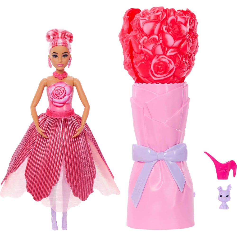 Barbie Petal Pop Muñeca Aromatizada con Vestido de Rosas y Accesorios