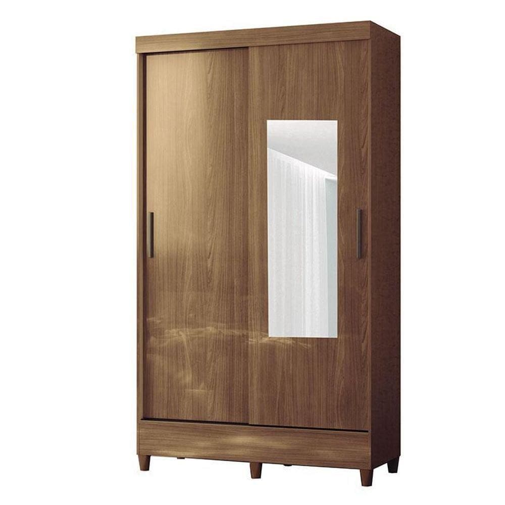 Guarda Roupa Solteiro 2 Portas De Correr Com Espelho E Pés Fit Jequitibá Acetinado- Santos Andirá