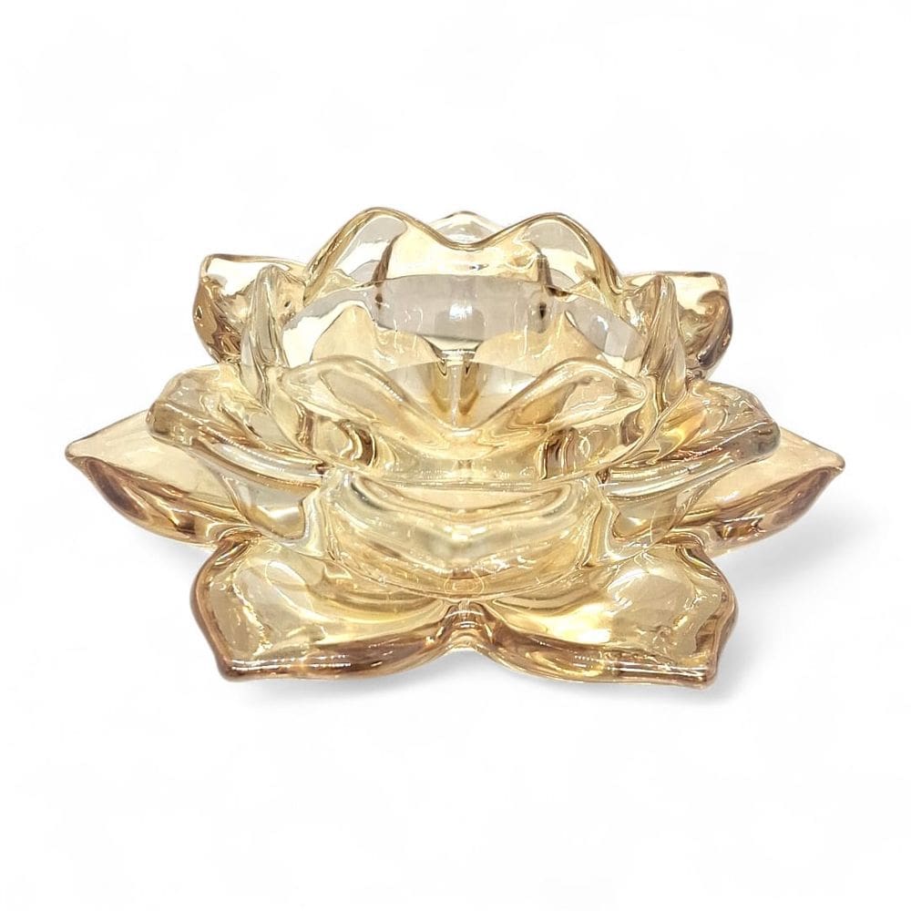 Porta Velas Flor de Lótus Vidro Amarelo Delicado 12 cm