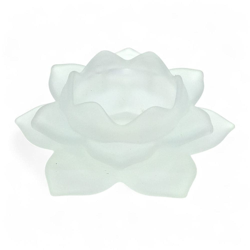 Porta Velas Flor de Lótus Vidro Branco Fosco Delicado 12 cm