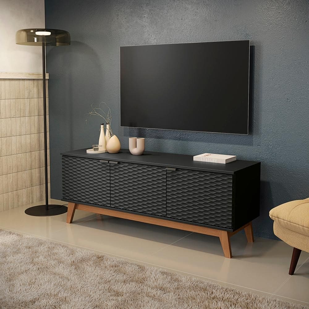 Rack Kappesberg 3 Portas 3D Preto Fosco 136cm