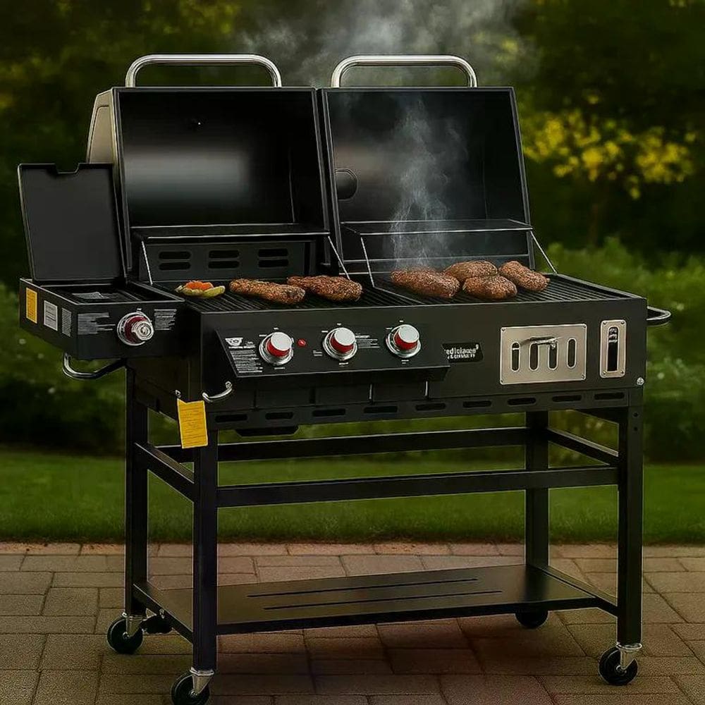 Churrasqueira a Gás com 3 Queimadores Aço 67x128x155cm Preto Mr Beef