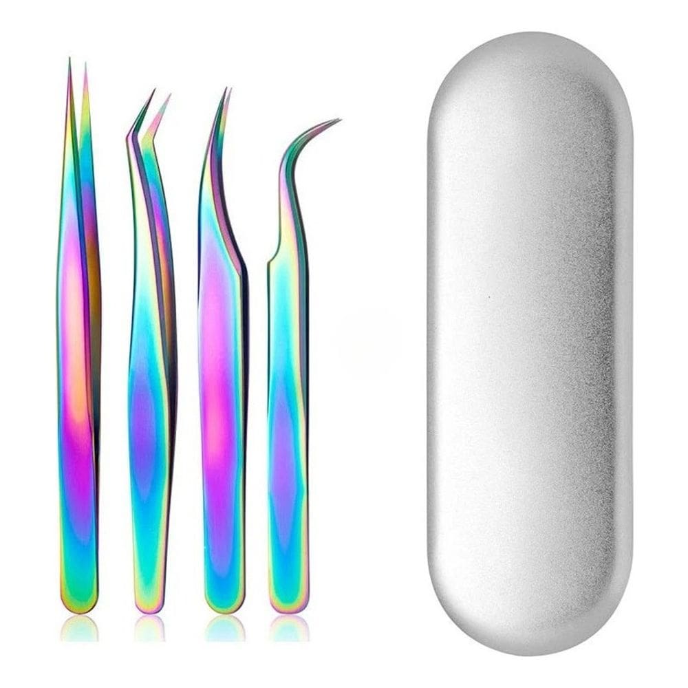 Conjunto de pinças para cílios, clipe de extensão de cílios postiços, alicate, 4 peças