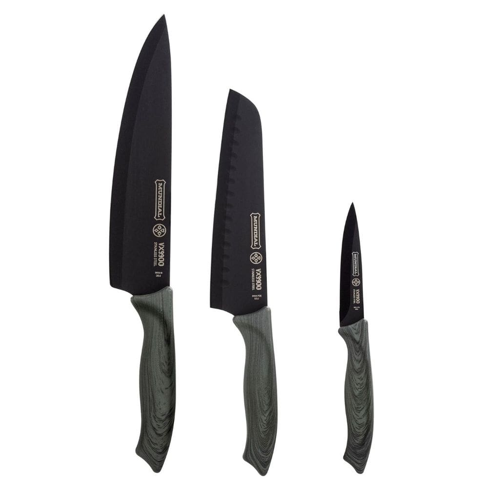 Conjunto de Facas Mundial em Aço Inox Preta com 3 Peças