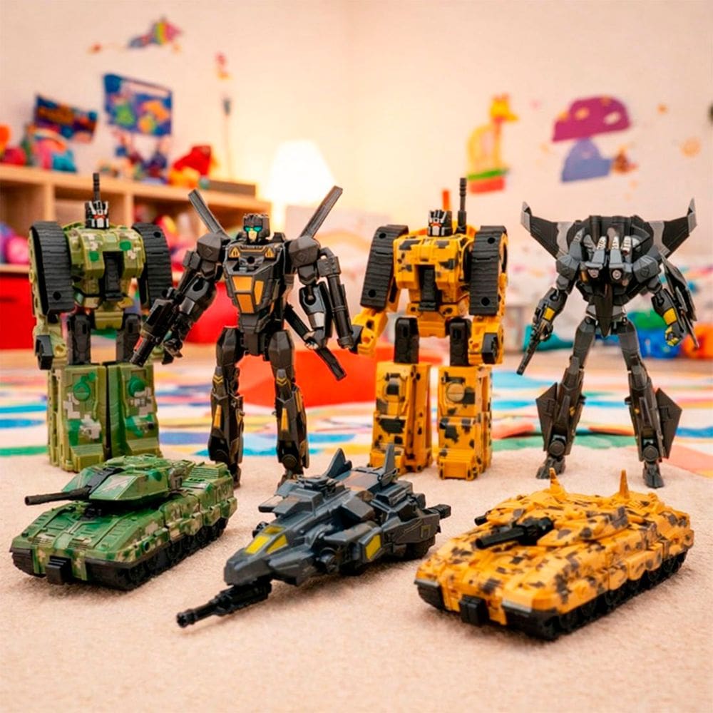 Brinquedo Robô Guerreiro Militar Transforma Carro Kit 4pçs