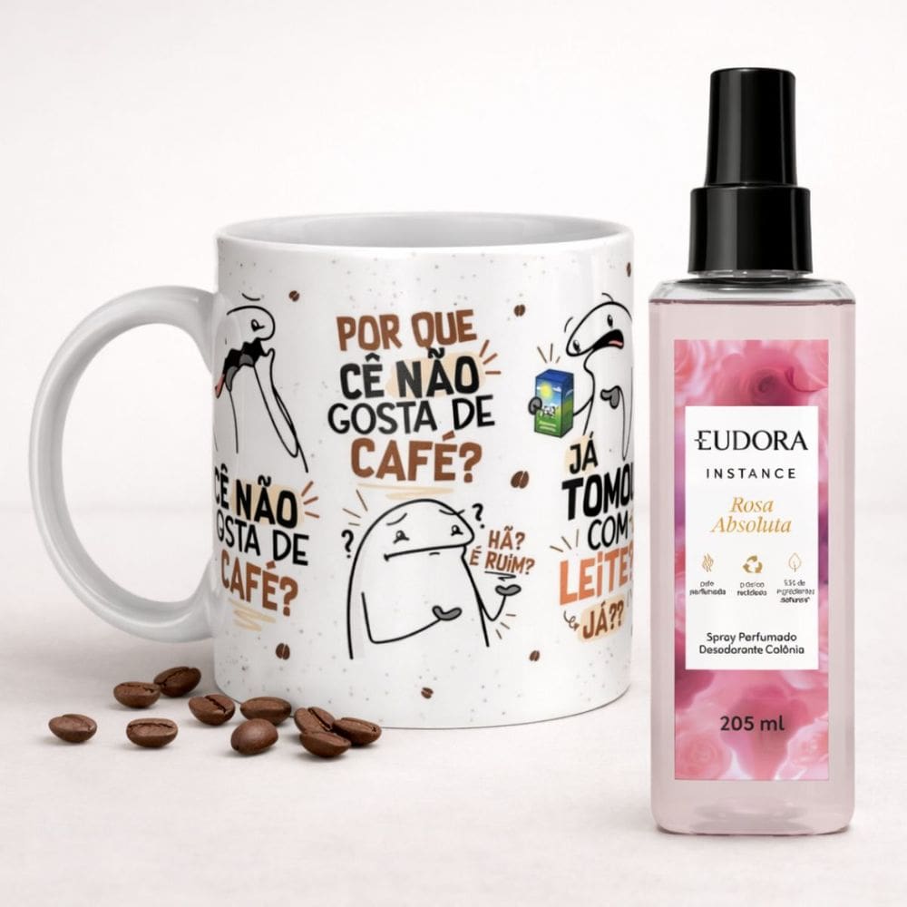 Kit Presente Caneca Flork 325ml + Spray Rosa Absoluta 200ml