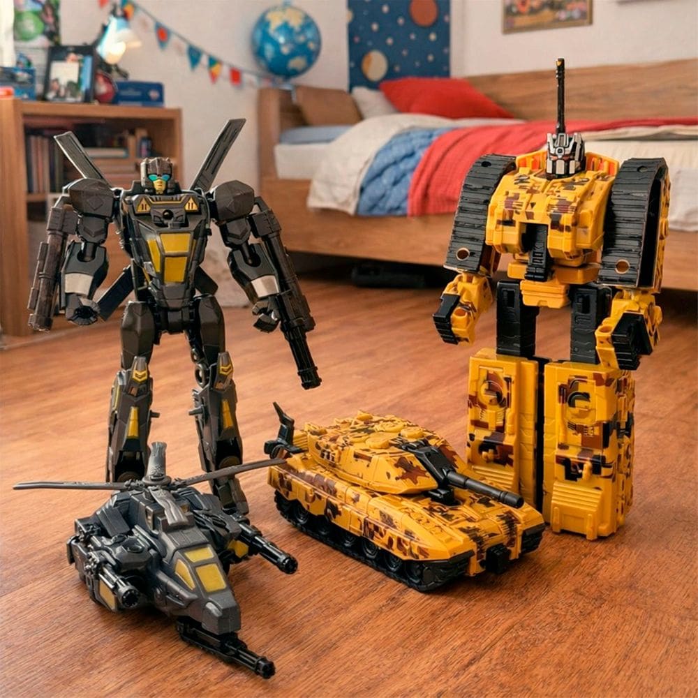 Brinquedo Guerreiro Robô Militar Transforma Carro Kit 2pçs