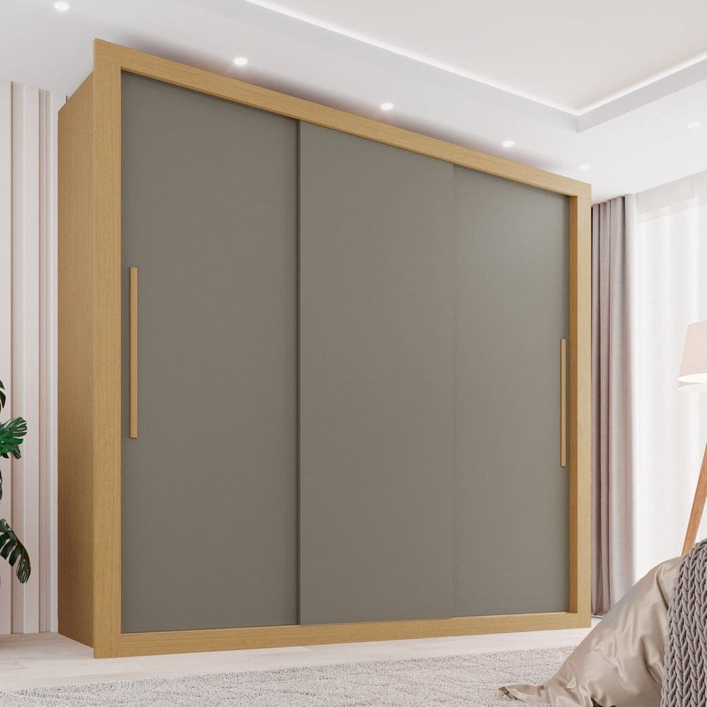 Guarda-roupa Casal 3 Portas 4 Gavetas Costa Rica Jequitibá/Granizo