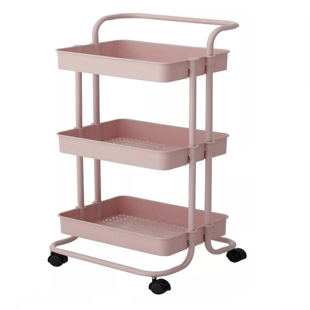 Carrinho Auxiliar Organizador Salao Estetica Multiuso 3 Prateleiras Armazenamento Sala Cozinha Rose Gold Com Rodinhas Co