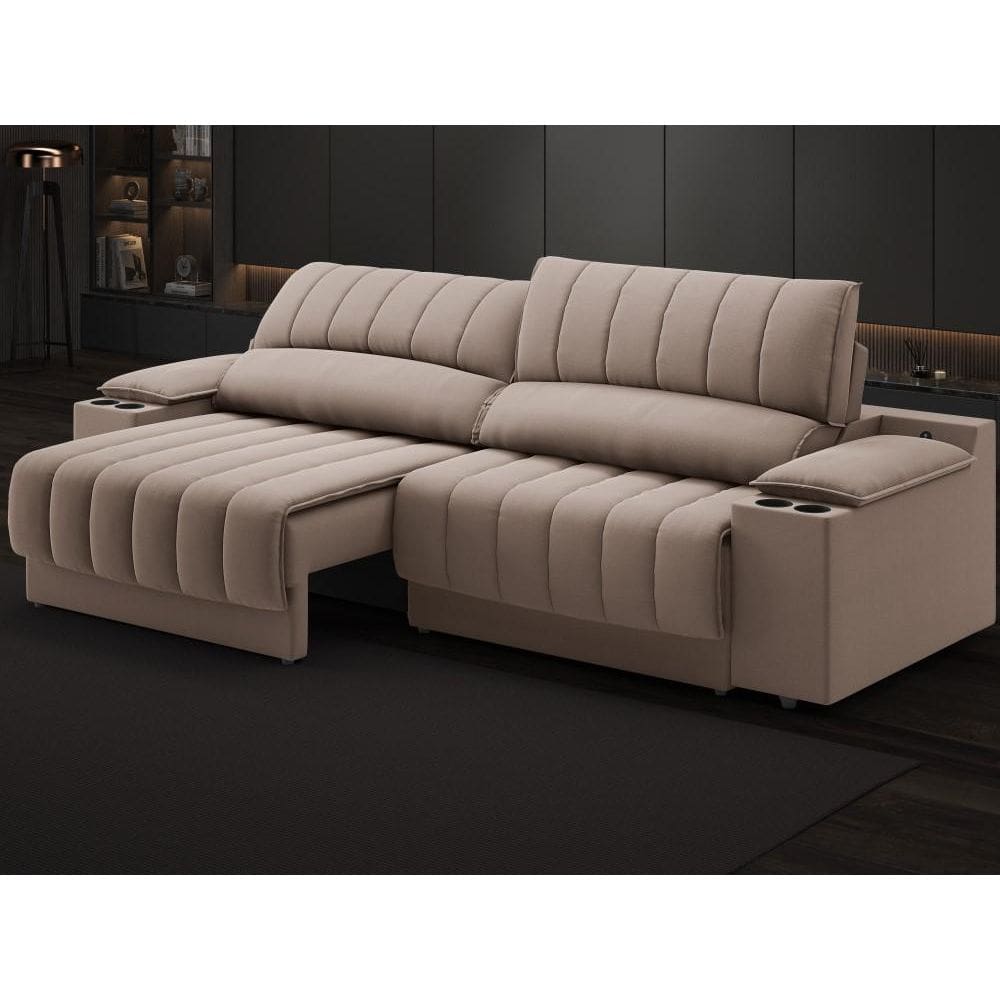 Sofá com Porta Copos Carregador USB Ret Rec Murano 2,00m Velosuede - NETSOFAS