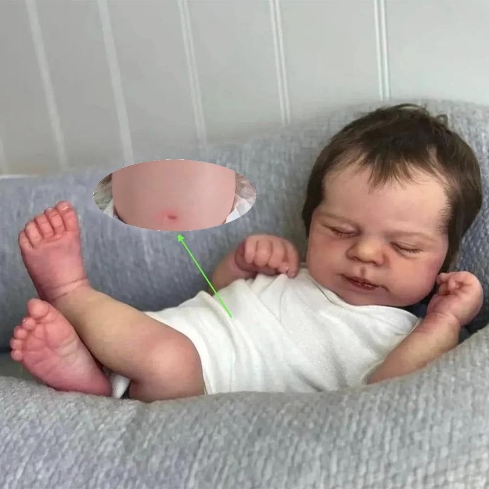 Muñeco Reborn Niño con Cuerpo Completo de Vinilo GUESSBELLY Dormido 48 cm