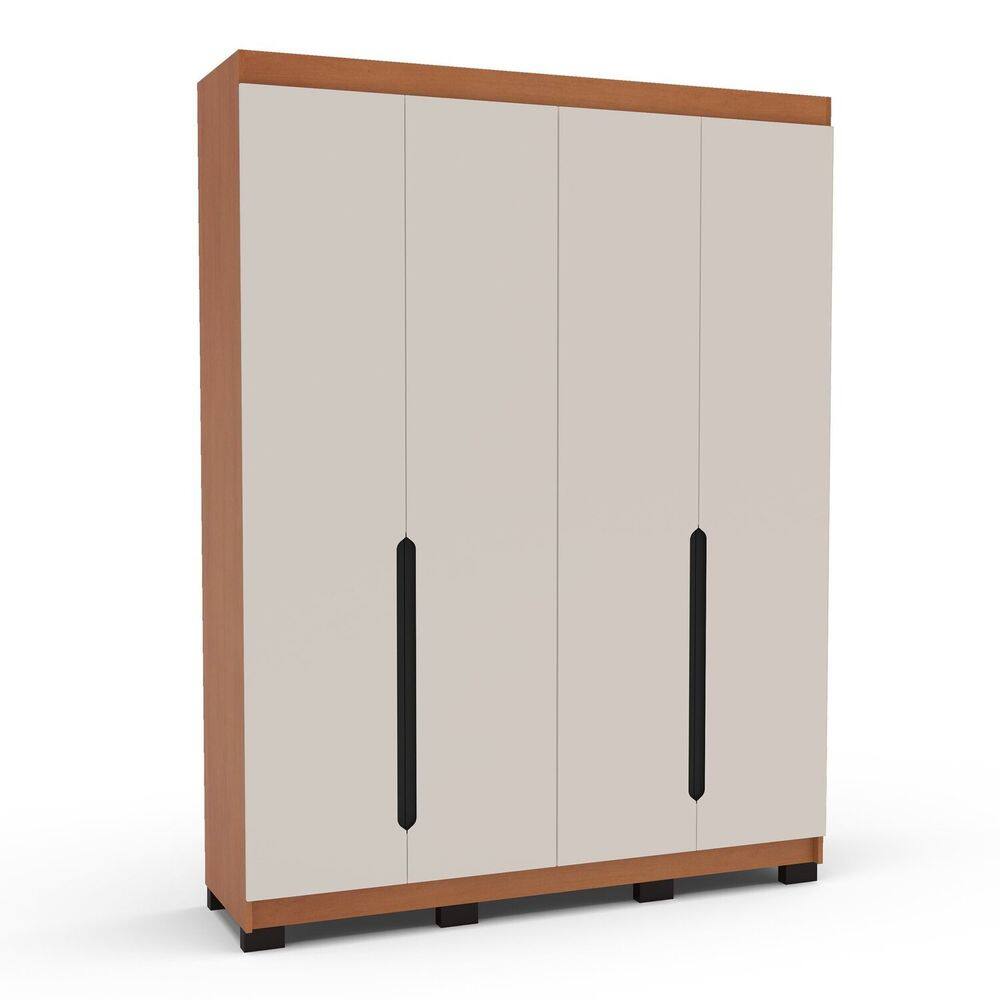 Guarda-roupa Casal 4 Portas Bater Madrid Creme/Freijó