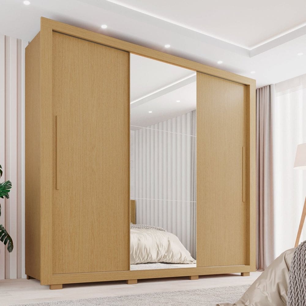 Guarda-roupa Casal com Espelho 3 Portas 4 Gavetas Costa Rica Jequitiba